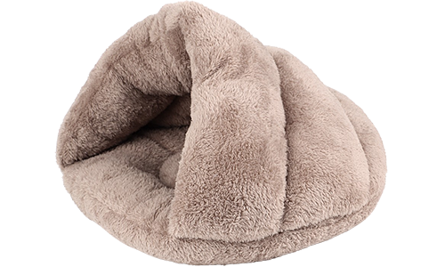 Warm dik pluche kattenbed in bruin met zachte binnenkant en geïsoleerd design voor warmte en comfort voor alle kattengroottes.