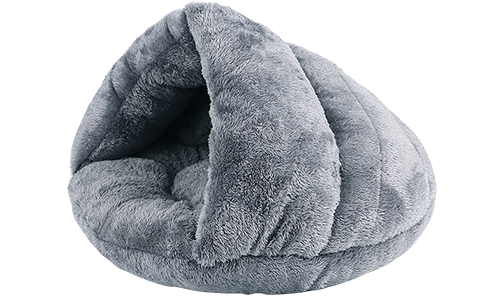 Warm dik pluche kattenbed in grijs met zachte binnenkant en geïsoleerd design voor warmte en comfort voor alle kattengroottes.