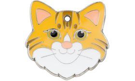 Schattige kattenpenning in vorm van Ginger katgezicht met speelse gravure, van zinklegering, geschikt als naamtag.