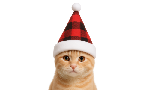 Klassieke rood-zwart geruite kerstmuts voor honden en katten, ideaal voor feestoutfits en seizoensfoto’s.