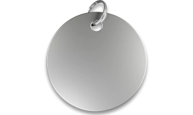 Ronde zilveren kattenpenning van aluminium met splitring, personaliseerbaar en graveerbaar met de naam van je kat.
