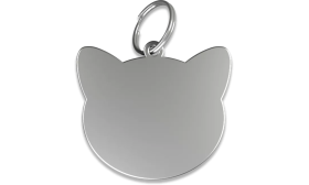 Kattensilhouet zilveren kattenpenning van aluminium met splitring en gladde achterkant voor graveren en personaliseren.