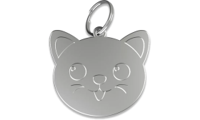 Kattensilhouet zilveren kattenpenning van aluminium met splitring, personaliseerbaar en graveerbaar met de naam van je kat.
